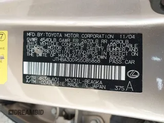 2005 Lexus ES 350 with VIN JTHBA30G955085868, listed as a IAAI auction lot 42586900 with 136,948 mi miles and . Bid and sale history available at DreamBid. Image 9.