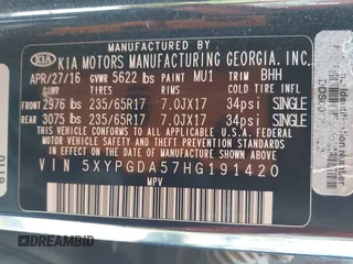 2017 Kia Sorento LX with VIN 5XYPGDA57HG191420, listed as a IAAI auction lot 42224980 with 177,091 mi miles and . Bid and sale history available at carsss.com. Image 9.