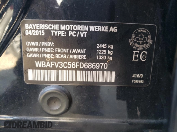 2015 BMW 5 Series 535d xDrive with VIN WBAFV3C56FD686970, listed as a Copart auction lot 75275664 with 228,496 mi miles and Salvage title. Bid and sale history available at DreamBid. Image 12.