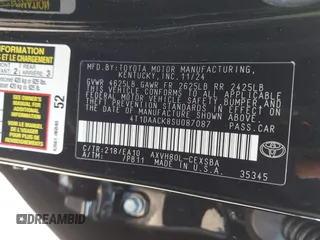 2025 Toyota Camry LE with VIN 4T1DAACK8SU087087, listed as a IAAI auction lot 41786593 with 4,901 mi miles and . Bid and sale history available at DreamBid. Image 9.
