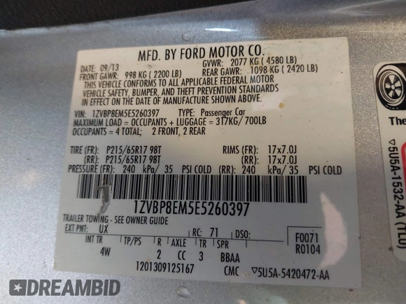 2014 Ford Mustang V6 с VIN 1ZVBP8EM5E5260397, выставлен на аукционе IAAI как лот 41391939 с пробегом 144 035 миль миль и . История ставок и продаж доступна на DreamBid. Изображение 9.