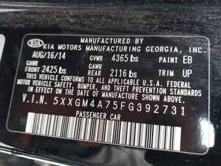 2015 Kia Optima LX with VIN 5XXGM4A75FG392731, listed as a IAAI auction lot 42792228 with 153,081 mi miles and . Bid and sale history available at DreamBid. Image 9.
