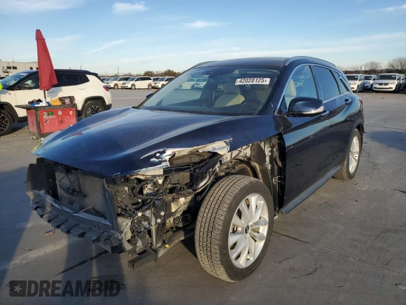 2019 Infiniti QX50 Pure with VIN 3PCAJ5M30KF111736, listed as a Copart auction lot 42020125 with 34,320 mi miles and Clean title. Bid and sale history available at DreamBid. Image 1.