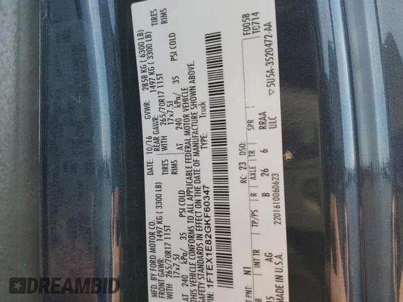 2016 Ford F-150 XLT with VIN 1FTEX1E82GKF60347, listed as a Copart auction lot 47569785 with 159,803 mi miles and Salvage Title. Bid and sale history available at carsss.com. Image 12.