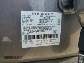 2024 Ford Explorer Limited z VIN 1FMSK7FH2RGA59947, wystawiony jako Copart lot #57084345 z przebiegiem 31 431 mil mil oraz Szkoda całkowita • Salvage title. Historia ofert i sprzedaży dostępna na DreamBid. Obrazek 13.