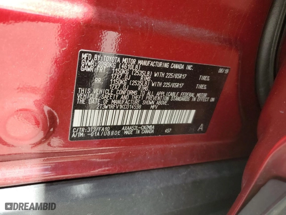 2019 Toyota RAV4 XLE with VIN 2T3W1RFV1KC014598, listed as a Copart auction lot 51783125 with 48,851 mi miles and Salvage Title. Bid and sale history available at carsss.com. Image 15.