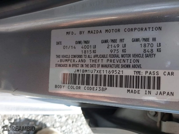 2014 Mazda Mazda3 i Sport with VIN JM1BM1U7XE1169521, listed as a IAAI auction lot 40721529 with 87,545 mi miles. Bid and sale history available at carsss.com. Image 9.