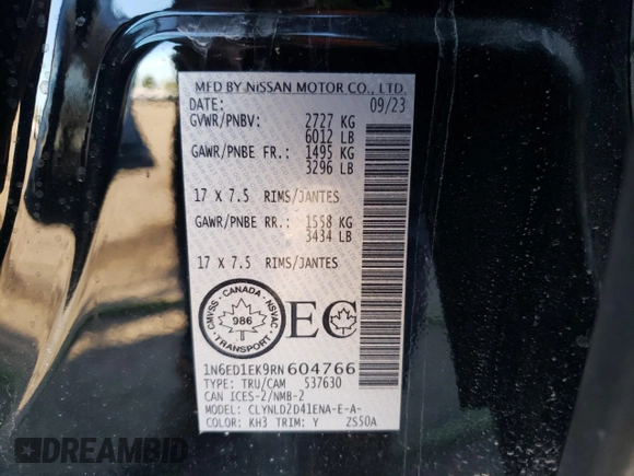 2024 Nissan Frontier S with VIN 1N6ED1EK9RN604766, listed as a Copart auction lot 73277634 with 12,270 mi miles and Salvage title. Bid and sale history available at DreamBid. Image 13.