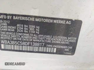 2013 BMW 3 Series 328i xDrive z VIN WBA3B5C58DF138817, wystawiony jako IAAI lot #42524531 z przebiegiem 120 552 mil mil oraz . Historia ofert i sprzedaży dostępna na DreamBid. Obrazek 9.