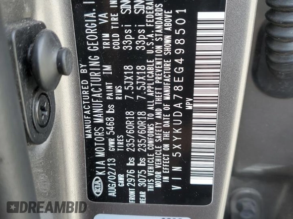 2014 Kia Sorento EX with VIN 5XYKUDA78EG498501, listed as a Copart auction lot 51641285 with 88,472 mi miles and Clean Title. Bid and sale history available at carsss.com. Image 13.