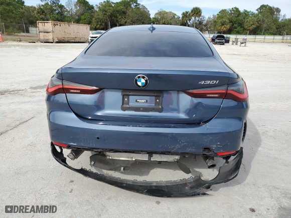 2022 BMW 4 Series 430i with VIN WBA53AP04NCL00670, listed as a Copart auction lot 86924044 with 43,726 mi miles and Salvage Title. Bid and sale history available at carsss.com. Image 6.