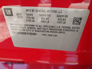 2014 Chevrolet Sonic LTZ with VIN 1G1JE5SH8E4125424, listed as a IAAI auction lot 41649065 with 161,914 mi miles. Bid and sale history available at carsss.com. Image 9.