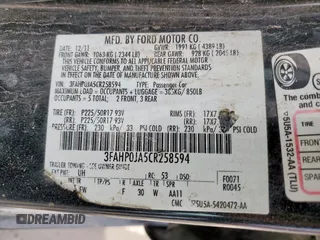2012 Ford Fusion SEL z VIN 3FAHP0JA5CR258594, wystawiony jako Copart lot #60868635 z przebiegiem 162 274 mil mil oraz Czysty tytuł • Clean title. Historia ofert i sprzedaży dostępna na DreamBid. Obrazek 12.