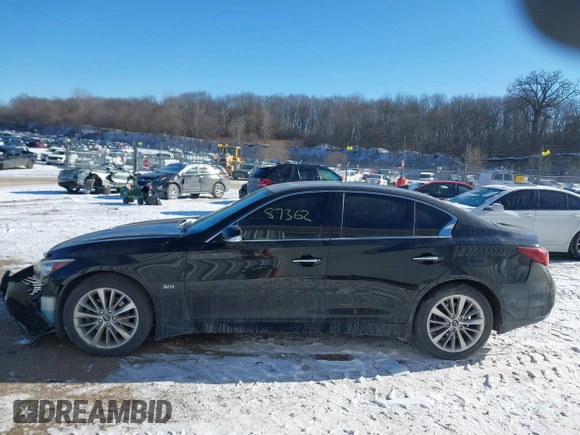2018 Infiniti Q50 3.0t LUXE with VIN JN1EV7AR5JM445635, listed as a IAAI auction lot 41287362 with 58,703 mi miles. Bid and sale history available at carsss.com. Image 15.
