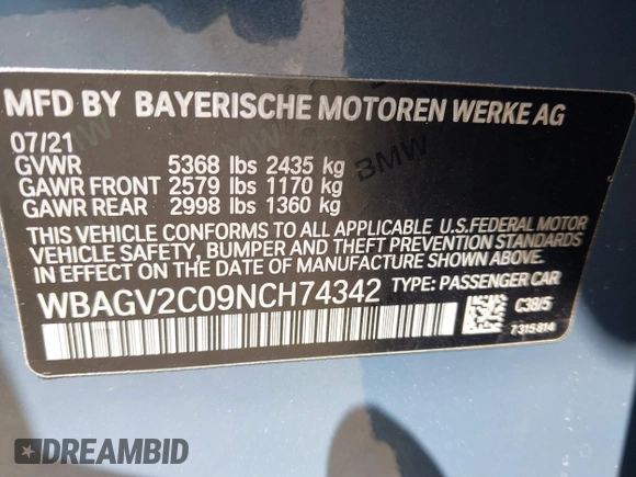 2022 BMW 8 Series 840i with VIN WBAGV2C09NCH74342, listed as a IAAI auction lot 42326824 with 12,745 mi miles and . Bid and sale history available at DreamBid. Image 9.