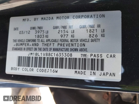 2012 Mazda 3 i Touring with VIN JM1BL1V88C1635308, listed as a IAAI auction lot 42085911 with 142,802 mi miles and . Bid and sale history available at DreamBid. Image 9.