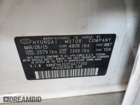 2015 Hyundai Azera Limited с VIN KMHFH4JG2FA477162, выставлен на аукционе Copart как лот 61684235 с пробегом 153 524 миль миль и Списание • Salvage title. История ставок и продаж доступна на DreamBid. Изображение 12.