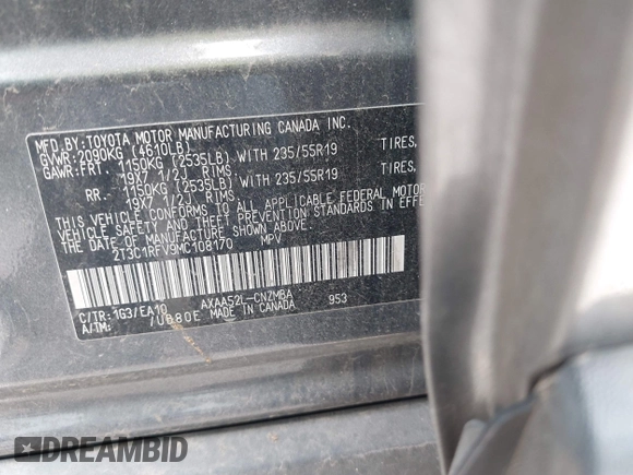 2021 Toyota RAV4 XLE Premium с VIN 2T3C1RFV9MC108170, выставлен на аукционе IAAI как лот 42099817 с пробегом 52 076 миль миль и . История ставок и продаж доступна на DreamBid. Изображение 9.