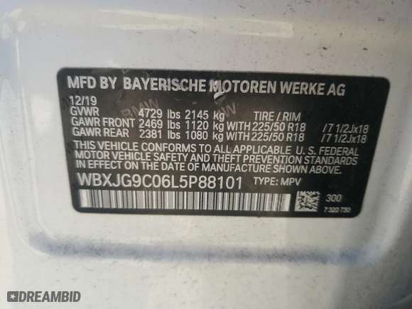 2020 BMW X1 xDrive28i with VIN WBXJG9C06L5P88101, listed as a Copart auction lot 43585425 with 98,983 mi miles and Clean Title. Bid and sale history available at carsss.com. Image 14.