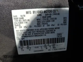 2021 Ford Explorer XLT z VIN 1FMSK8DH1MGA29114, wystawiony jako Copart lot #55319215 z przebiegiem 51 371 mil mil oraz Szkoda całkowita • Salvage title. Historia ofert i sprzedaży dostępna na DreamBid. Obrazek 13.