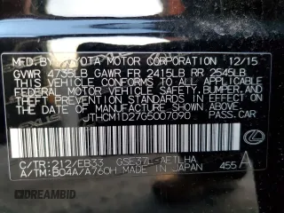 2016 Lexus IS 300/350 with VIN JTHCM1D27G5007090, listed as a Copart auction lot 42231925 with Not provided miles and Salvage title. Bid and sale history available at DreamBid. Image 12.