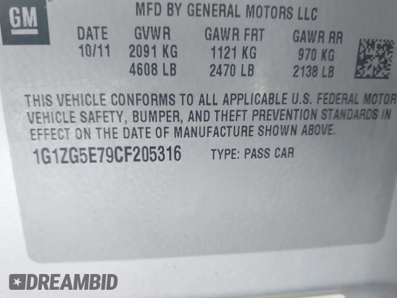 2012 Chevrolet Malibu LTZ with VIN 1G1ZG5E79CF205316, listed as a IAAI auction lot 41936446 with 133,578 mi miles and . Bid and sale history available at DreamBid. Image 9.