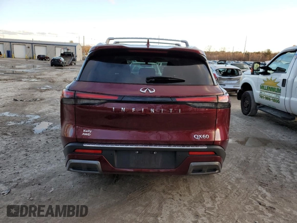 2023 Infiniti QX60 Sensory with VIN 5N1DL1GS4PC368742, listed as a Copart auction lot 84702134 with 24,542 mi miles and Salvage title. Bid and sale history available at DreamBid. Image 6.