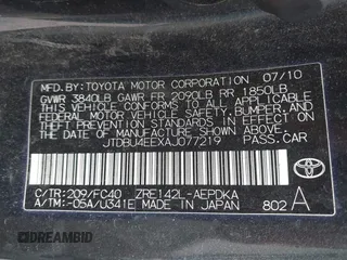 2010 Toyota Corolla with VIN JTDBU4EEXAJ077219, listed as a IAAI auction lot 42757122 with 169,148 mi miles and . Bid and sale history available at DreamBid. Image 9.