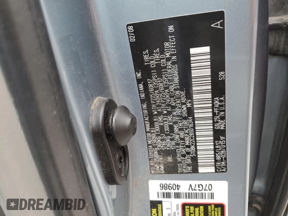 2008 Toyota Sienna XLE with VIN 5TDBK22C28S016344, listed as a Copart auction lot 49178795 with 157,983 mi miles and Clean Title. Bid and sale history available at carsss.com. Image 12.