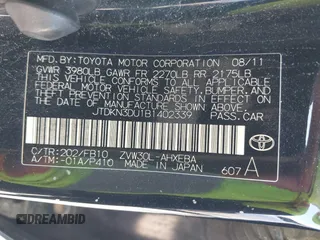 2011 Toyota Prius I with VIN JTDKN3DU1B1402339, listed as a IAAI auction lot 42000051 with 226,974 mi miles. Bid and sale history available at carsss.com. Image 9.