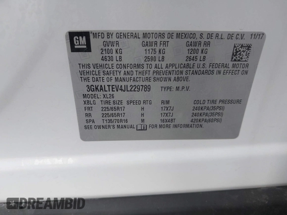 2018 GMC Terrain SLE z VIN 3GKALTEV4JL229789, wystawiony jako IAAI lot #41840026 z przebiegiem 51 073 mil mil oraz . Historia ofert i sprzedaży dostępna na DreamBid. Obrazek 9.