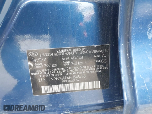 2017 Hyundai Sonata 2.4L with VIN 5NPE24AF6HH545788, listed as a IAAI auction lot 41549702 with 145,360 mi miles and . Bid and sale history available at carsss.com. Image 9.