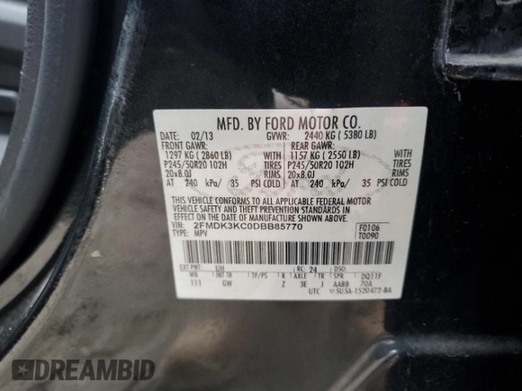 2013 Ford Edge Limited с VIN 2FMDK3KC0DBB85770, выставлен на аукционе Copart как лот 46921105 с пробегом 164 100 миль миль и Списание • Salvage title. История ставок и продаж доступна на DreamBid. Изображение 13.