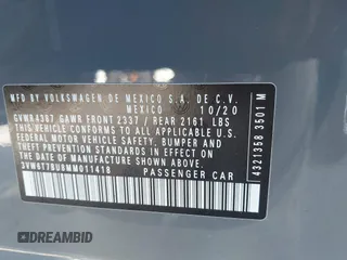 2021 Volkswagen Jetta GLI S with VIN 3VW6T7BU8MM011418, listed as a IAAI auction lot 40474082 with 76,619 mi miles and . Bid and sale history available at DreamBid. Image 9.