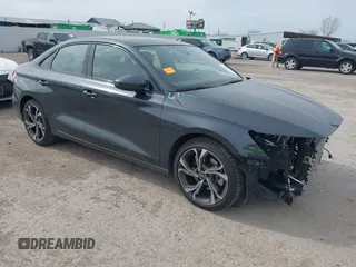 2023 Audi A3 Premium with VIN WAUAUDGYXPA034587, listed as a IAAI auction lot 41713024 with 12,077 mi miles and . Bid and sale history available at DreamBid. Image 1.