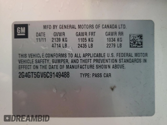 2012 Buick Regal Turbo Premium 2 with VIN 2G4GT5GV6C9149488, listed as a Copart auction lot 52606855 with 157,216 mi miles and Salvage title. Bid and sale history available at DreamBid. Image 13.
