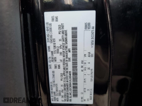 2017 Lincoln MKC Select with VIN 5LMCJ2C95HUL00405, listed as a Copart auction lot 47207655 with 65,515 mi miles and Salvage Title. Bid and sale history available at DreamBid. Image 13.