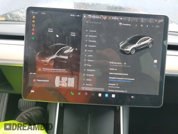 2019 Tesla Model 3 Mid Range with VIN 5YJ3E1EA9KF447453, listed as a Copart auction lot 48967605 with 72,031 mi miles and Salvage Title. Bid and sale history available at DreamBid. Image 9.