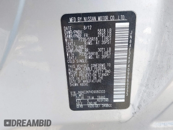 2013 Nissan Quest LE with VIN JN8AE2KP4D9060333, listed as a IAAI auction lot 41797845 with 149,891 mi miles. Bid and sale history available at carsss.com. Image 9.