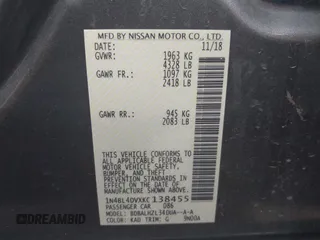 2019 Nissan Altima SV with VIN 1N4BL4DVXKC138455, listed as a IAAI auction lot 42402773 with 33,795 mi miles and . Bid and sale history available at DreamBid. Image 9.
