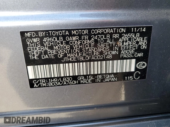 2015 Lexus GS 350 with VIN JTHCE1BL0FA002148, listed as a Copart auction lot 85296434 with 77,239 mi miles and Salvage Title. Bid and sale history available at DreamBid. Image 14.