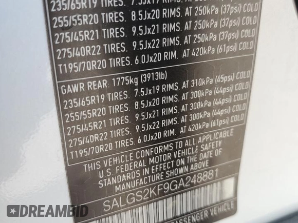 2016 Land Rover Range Rover HSE с VIN SALGS2KF9GA248881, выставлен на аукционе Copart как лот 55248455 с пробегом 141 346 миль миль и Чистый • Clean title. История ставок и продаж доступна на DreamBid. Изображение 13.