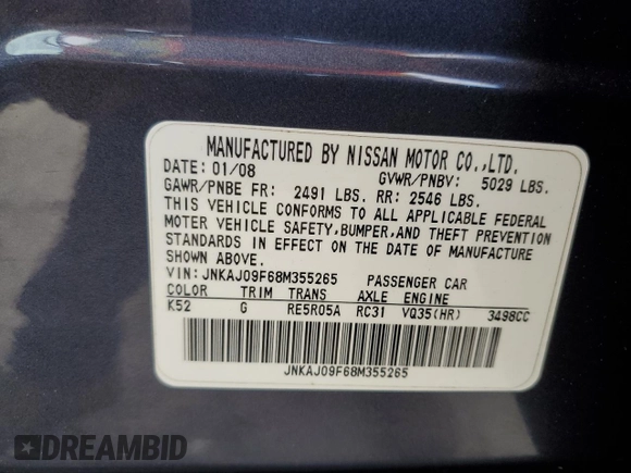 2008 Infiniti EX Journey with VIN JNKAJ09F68M355265, listed as a Copart auction lot 68288454 with 140,046 mi miles and Clean Title. Bid and sale history available at DreamBid. Image 16.