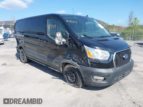 2021 Ford Transit Cargo with VIN 1FTYE1Y85MKA34465, listed as a IAAI auction lot 41736879 with 77,215 mi miles. Bid and sale history available at carsss.com. Image 1.