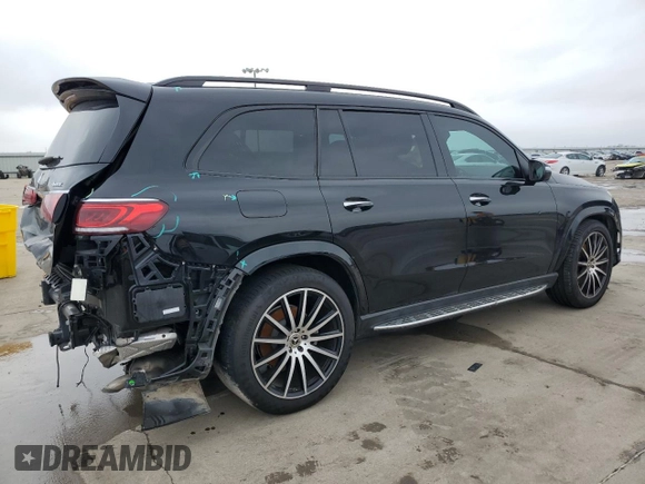 2022 Mercedes-Benz GLS 450 with VIN 4JGFF5KE1NA701996, listed as a Copart auction lot 47044115 with 44,110 mi miles and Salvage title. Bid and sale history available at DreamBid. Image 3.