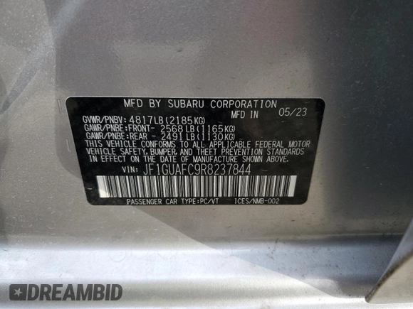 2024 Subaru Impreza Sport with VIN JF1GUAFC9R8237844, listed as a Copart auction lot 79087434 with 3,309 mi miles and Salvage Title. Bid and sale history available at carsss.com. Image 12.