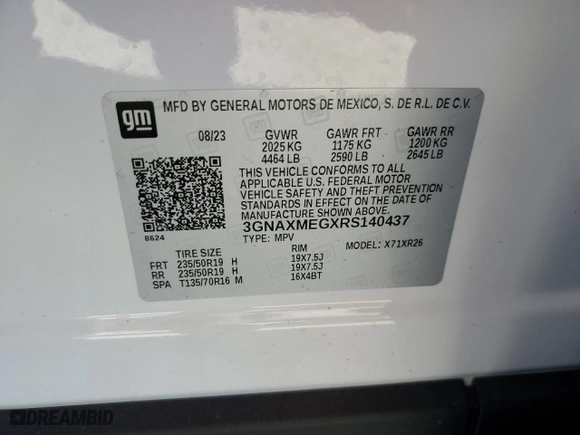 2024 Chevrolet Equinox RS with VIN 3GNAXMEGXRS140437, listed as a Copart auction lot 48734325 with 22,181 mi miles and Non Repairable. Bid and sale history available at carsss.com. Image 16.