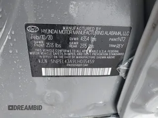 2020 Hyundai Sonata SEL z VIN 5NPEL4JA9LH035459, wystawiony jako IAAI lot #42200766 z przebiegiem 34 027 mil mil oraz . Historia ofert i sprzedaży dostępna na DreamBid. Obrazek 9.