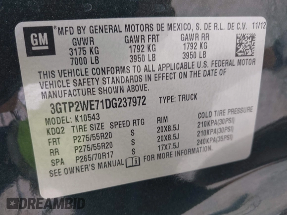 2013 GMC Sierra 1500 SLT с VIN 3GTP2WE71DG237972, выставлен на аукционе IAAI как лот 42277095 с пробегом 108 665 миль миль и . История ставок и продаж доступна на DreamBid. Изображение 9.