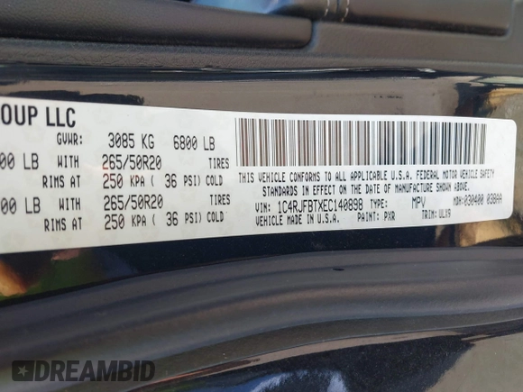 2014 Jeep Grand Cherokee Limited with VIN 1C4RJFBTXEC140898, listed as a IAAI auction lot 42793097 with 159,542 mi miles and . Bid and sale history available at DreamBid. Image 9.